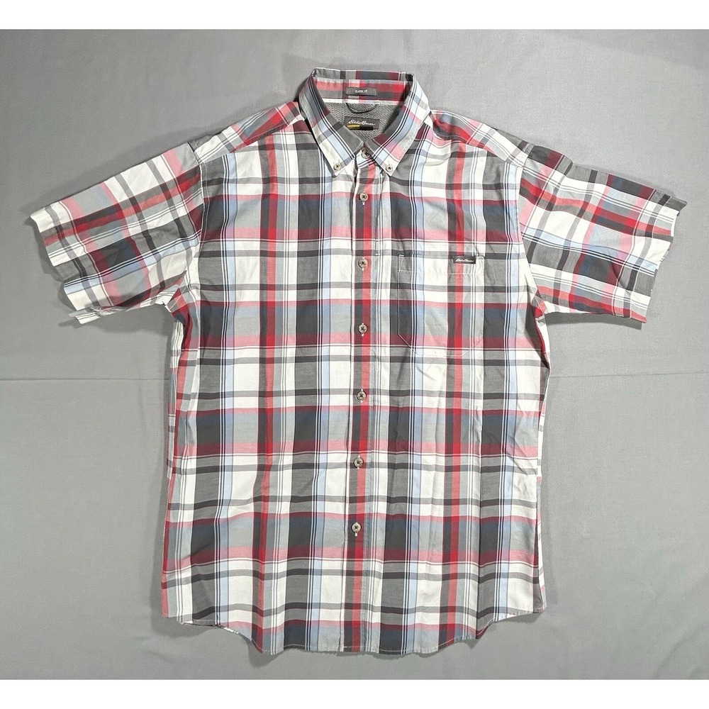 Eddie Bauer plaid short sleeve shirt men's Medium Classic hiking camping